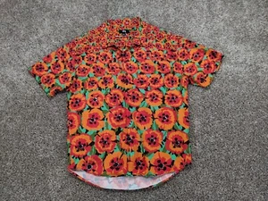 Stussy Hemd Herren Medium Hawaii Lounge Camp Knopfleiste orange Blumen Schlaufenkragen - Bild 1 von 11
