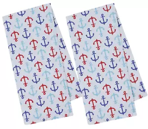 2 Beach Themed Kitchen Towels with Anchors Coastal Hand Towel Nautical Dishcloth - Picture 1 of 4
