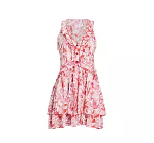 Poupette St Barth Mae Mini Dress Womens Small Red Pink White V-Neck Sleeveless - Picture 1 of 11