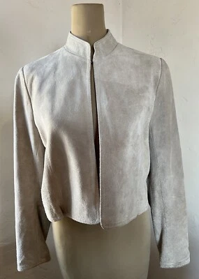 Half Moon 淡灰色牛分体麂皮绒皮革长袖夹克 尺寸 M 二手状况完好 韩国 — 第 1/4 张图片