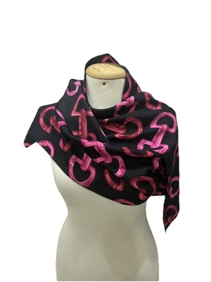 S25#Gucci Monograma Rectángulo Negro y Rosa Bufanda de Seda 53*11 Pulgadas Hecho en Italia Foto 1 de 4