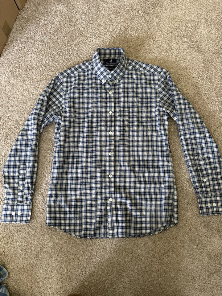 Wool & Prince Merino Wool Button Down Shirt - Medium - Blue Plaid - Image 1 of 2