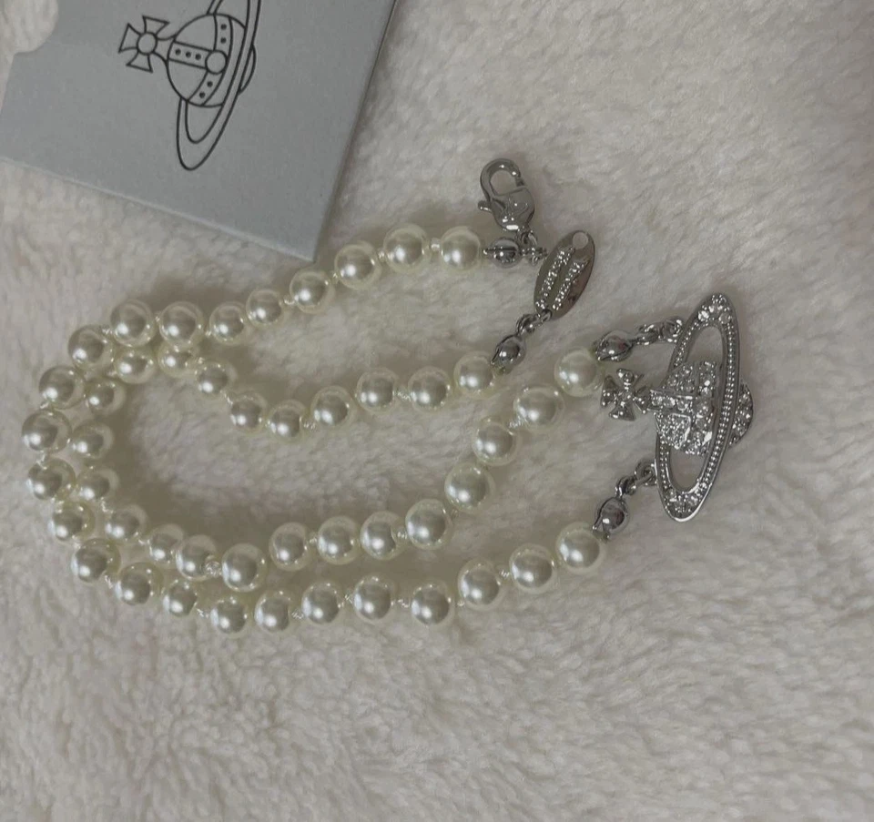 Vivienne Pearl Choker Necklace Silver Orb Pendant No Extended Chain - Image 1 of 4