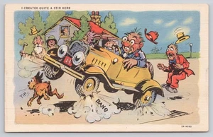 Ich habe hier ziemlich viel Aufsehen erzeugt Mann, der Auto fährt und Reifen bläst Comic Humor Postkarte - Bild 1 von 2