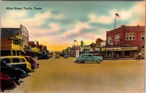 Taylor Texas Main Street Autos Vintage Linen cars D906 - Picture 1 of 2