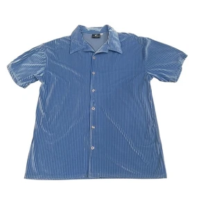 Vintage Positano Shirt Mens XL Blue Velvet Iridescent Button Up Disco Rave - Picture 1 of 15