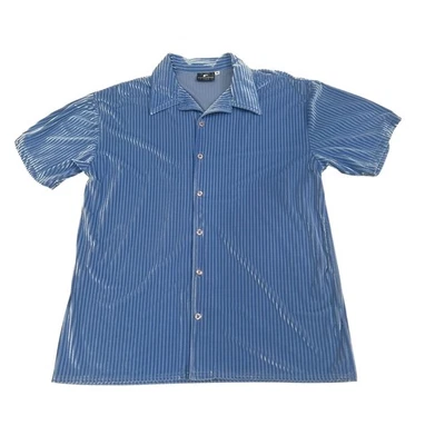 Vintage Positano Shirt Mens XL Blue Velvet Iridescent Button Up Disco Rave - Image 1 of 4