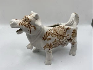 CREMA MUCCA VINTAGE STAFFORDSHIRE ENGLAND - bianca con fiori marroni - Foto 1 di 24
