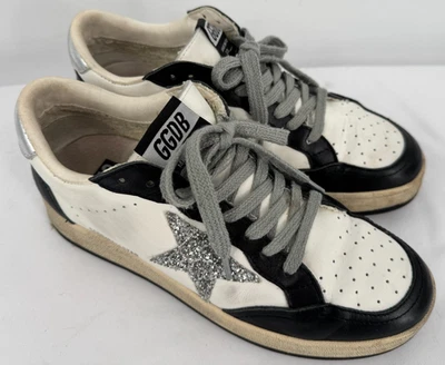 GGDB Golden Goose Ballstar White Black Leather Silver Star Logo Glitter Sz 40 - Image 1 of 4