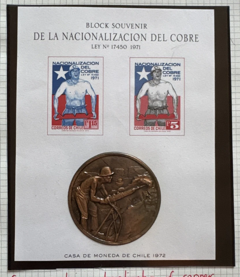 1972 Chile Souvenir Sheet, Nationalization of Copper Under Allende Govt NoScott# - Image 1 of 1