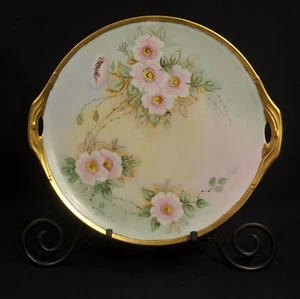 Bavaria J&C Jaeger & Co. Cake Plate Artist E Hugh Wild Pink Roses Gold 1902-1908 - Picture 1 of 12