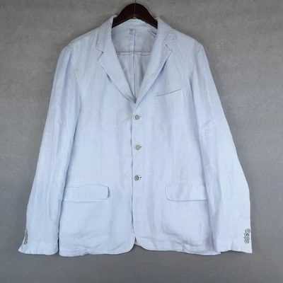 120% Lino Blazer Blue Unstructured Sports Coat XL Made In Italy Luxury - Image 1 of 4