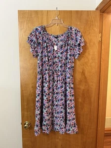 Talbots Paradise lila Blumen Flatterärmel Popover Midikleid neu mit Etikett Größe 12 - Bild 1 von 17
