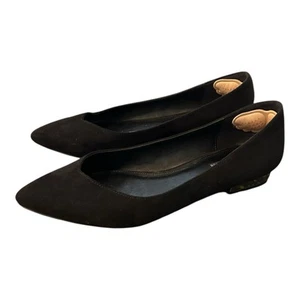 Coach and Four Mirrored Heel Black Suede Pointed Toe Flats Sz 9 - Picture 1 of 5