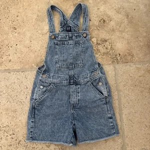 Gap Short Overalls Girls Sz L/10 Medium Wash Raw Hem Shortalls - Picture 1 of 9