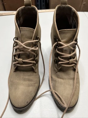 Botas restringidas para mujer 7.0 tacón con cordones botines al tobillo marrón imitación cuero Foto 1 de 4