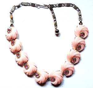 Vintage signierte Lisner rosa Plexiglas & rosa Strass Gliederkette - Bild 1 von 9