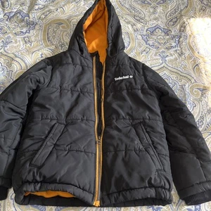 TIMBERLAND~ Black Puffer INSULATED HOODED Texture BlackCoat BOYS S/P /CH 8 - Picture 1 of 8