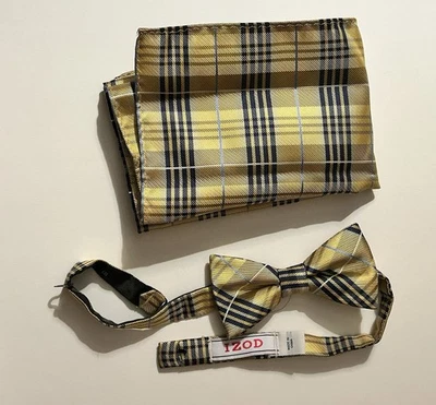 Pañuelo a juego Izod pajarita poliéster dorado negro a rayas 2,5" pre atado Foto 1 de 4