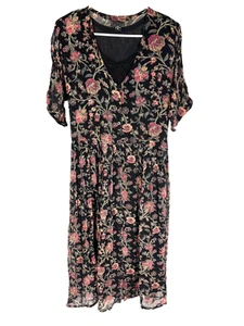 Vintage Starina Black Ditsy Floral Midi Dress Women M Cottage Core Whimsigoth - Bild 1 von 7