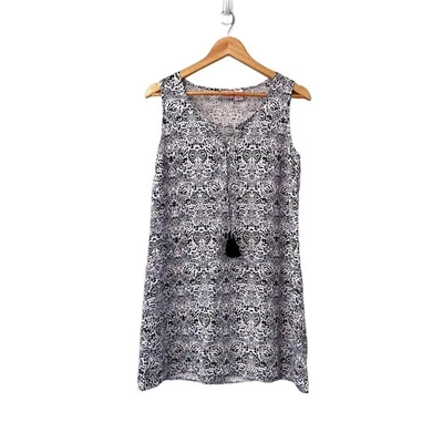 Vestido túnica Saint Tropez West para mujer 100 % lino azul marino blanco floral cachemira S Foto 1 de 4