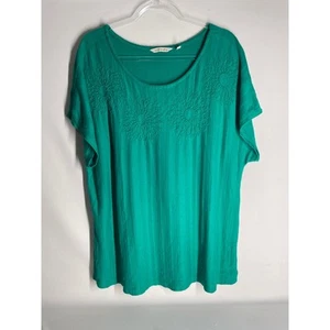 Weiche Umrandung grün Blumen bestickt Boxy Fit T-Shirt Bluse Größe XL - Bild 1 von 5