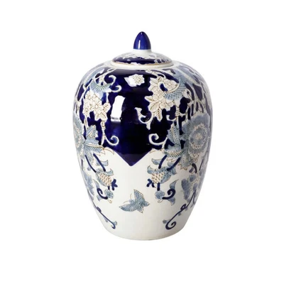 Vase Keramisch mit Blumen Blau Glasiert Im Stil Östlich Sehr Schöner - Bild 1 von 4