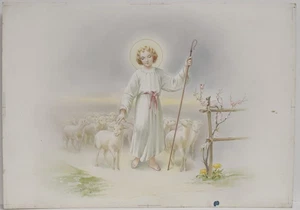 Disegno Bozzetto Tempera su cartoncino "GESU' BAMBINO PROTETTORE DEL SUO GRAGGE" - Picture 1 of 2