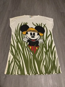 Vintage 80s Mickey Mouse Safari AOP T Shirt Dress Size M Disney 90s Swim Top - Picture 1 of 8