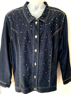 Chaqueta vaquera de mezclilla con diamantes de imitación adornada Catherines "Dimensiones agregadas" 5X nueva con etiquetas - Imagen 1 de 3