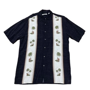 Moda Campia Moda Vtg 90s Tiki Print Shirt Men M Gray Black Tan Resort Aloha Guay - Picture 1 of 22
