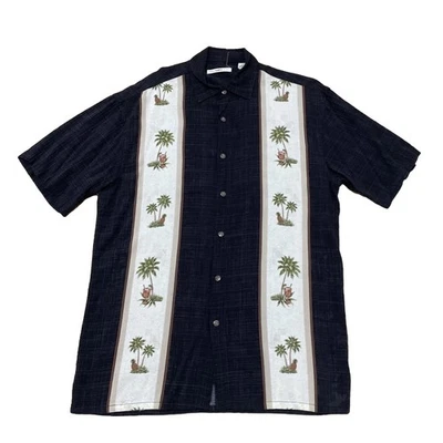 Moda Campia Moda Vtg 90s Tiki Print Shirt Men M Gray Black Tan Resort Aloha Guay - Image 1 of 4