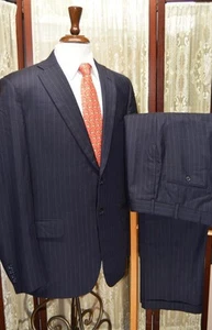 USA Tom James 42 L navy blue pinstripe 2 Vent 100% wool buisness suit p1j0 - Picture 1 of 19