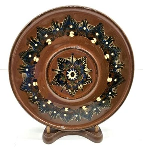 Vintage Teller handgefertigt bemalt in Bulgarien Trojanische Rotware Keramik Tonschale 7,75 Zoll - Bild 1 von 6