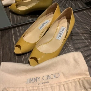 JIMMY CHOO Canary Yellow Leather Pointed Toe Kitten Heels Pumps EU 37.5 23.5cm - Picture 1 of 24