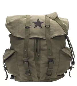 Rothco 9158 Vintage Canvas Front Strap Weekender Backpack - Olive Drab/Star - Picture 1 of 1