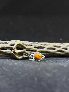 Native American Navajo Orange spiny oyster shell Sterling Silver ring size 7.75 - Picture 1 of 9