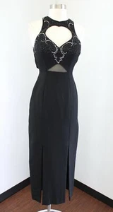 Vtg Alyce Designs Black Sequin Beaded Mesh Sweetheart Midi Party Formal Dress 2 - Picture 1 of 9