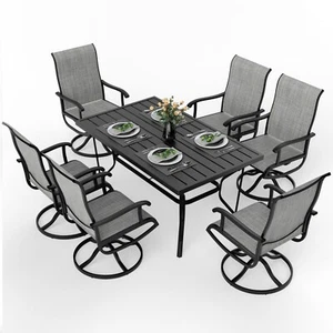 7 Piece Patio Dining Set with 6 Textilene Swivel Chairs, Outdoor Table & Chairs  - Picture 1 of 7