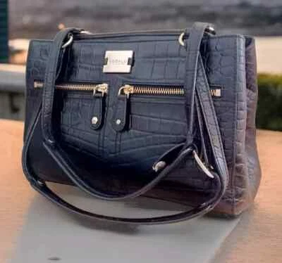 Modalu Shoulder Bag Leather Black Croc Leather Handbag Classic Look - Image 1 of 4