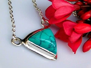 Collar de cadena de plata esterlina turquesa china curativa collar de plata maciza - Imagen 1 de 9