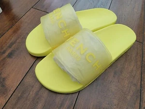 Givenchy Mens Pool Flat Fluo Neon Yellow PVC Rubber Sandal Slide Slip On 43 10 - Picture 1 of 12