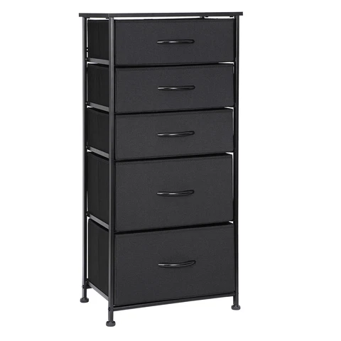 5 Drawers Storage Dresser Vertical Fabric Tower Organizer Unit for Bedroom Black Cover