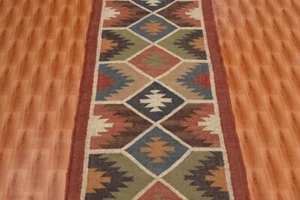 2x6 Multicolor Kilim Area Rug Jute Wool Hand-Woven Geometric Kitchen Rug - Picture 1 of 6