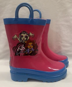Monster High Girls Pink/Blue Rubber Rain Boots-Kids Size 8 - Picture 1 of 3