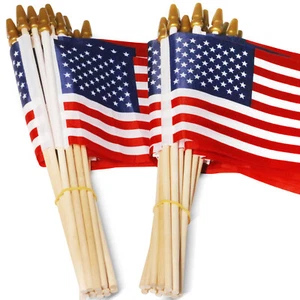 Anley 50 Pcs 4x6 in American Wooden Stick Flags Handheld USA Flag Veteran Party - Picture 1 of 8