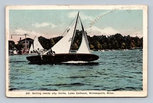 SAILING INSIDE CITY LIMITS, LAKE CALHOUN, MINNEAPOLIS MINNESOTA POSTCARD - Picture 1 of 2