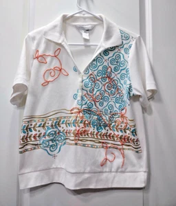 Napa Valley V Neck Top Women MEDIUM Embroidered White C 19 L 22 inch - Picture 1 of 3