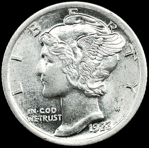 1923 GEM BU. With a FSB - Full Split Bands Mercury Dime 90% Silver US Coin Cover