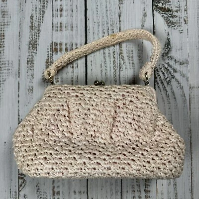 BOLSO DE MANO FORSUM DE COLECCIÓN HECHO A MANO EN JAPÓN TEJIDO ROSA PÁLIDO CON MANGO GANCHILLO Foto 1 de 4